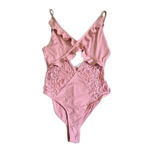Paper Heart Swim Light Pink Ruffle and Lace One Piece Swim Suit